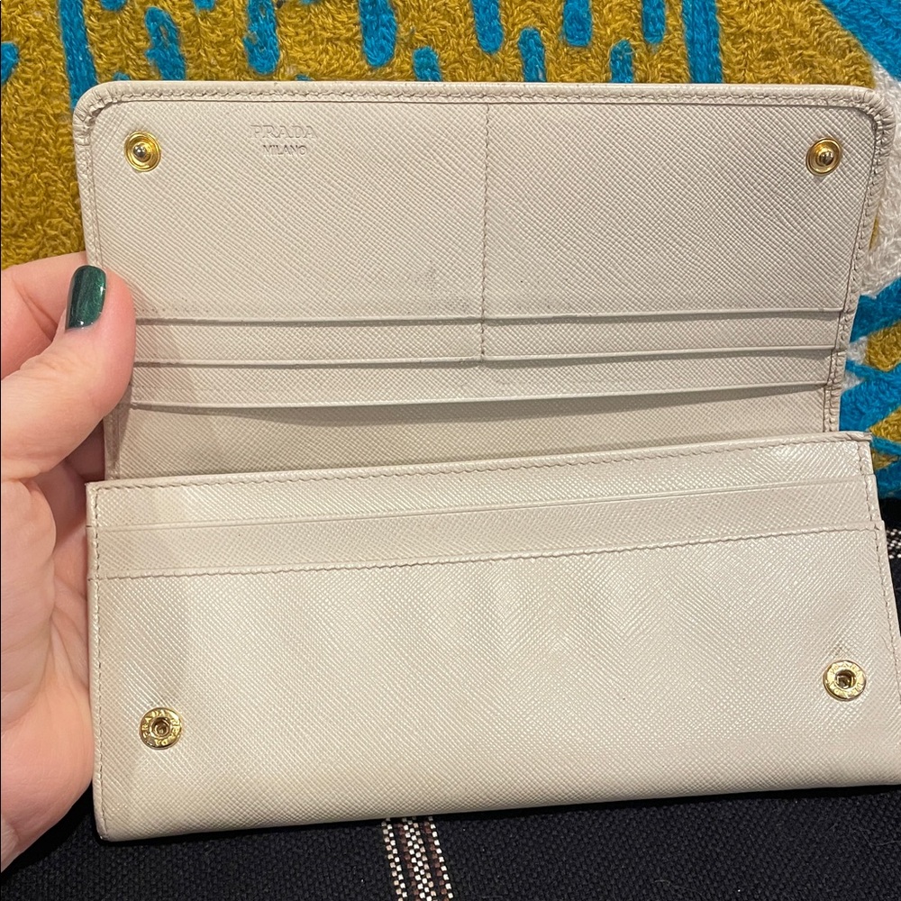 Prada Saffiano Leather Rare Wallet Flowers Cream Yellow As Is - Picture 7 of 16